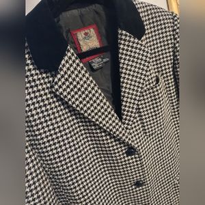 Ventara Vintage Wool Leather Houndstooth Jacket Blazer Women's size L Academia